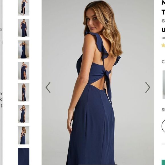 Showpo MORE THAN THIS  DRESS - RUFFLE STRAP THIGH SPLIT DRESS IN NAVY Size 10 - Picture 4 of 11